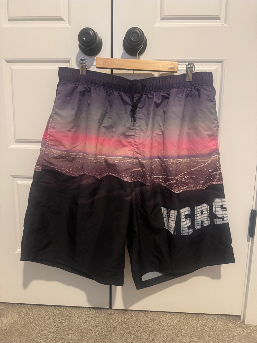 Versace Black with Pink and Gray Gradient Swim Trunks